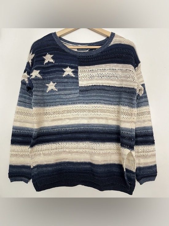 Polo Ralph Lauren Sweaters - Polo Ralph Lauren Women’s Open Knit Sweater S Petite Stars Stripe Blue Preppy